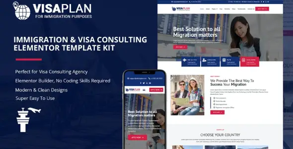 VisaPlan – Immigration & Visa Consulting Elementor Template Kit.
